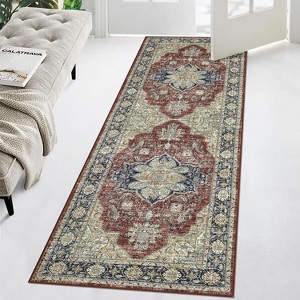 Washable Vintage Medallion Area Rug Non Slip Backing Stain Resistant & Low Pile Carpet for Bedroom Living Room Dining Room Bedroom - 1 of 4