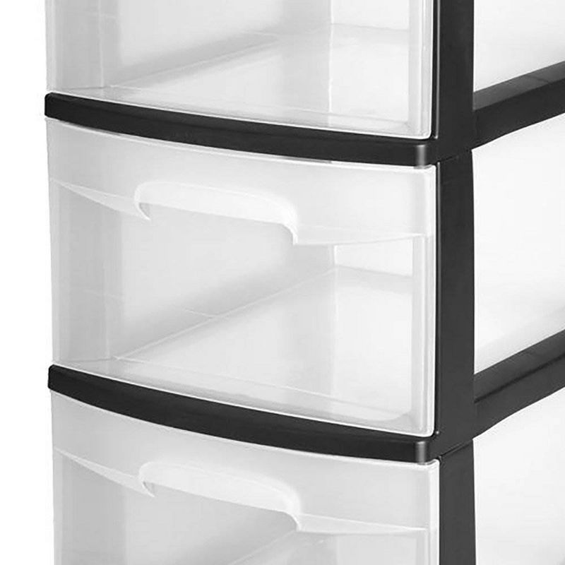 Sterilite 3 Drawer Multi Purpose Versatile Storage Cart with Clear Transparent Drawers, Ergonomic Handles, and Black Frame (8 Pack), 3 of 7