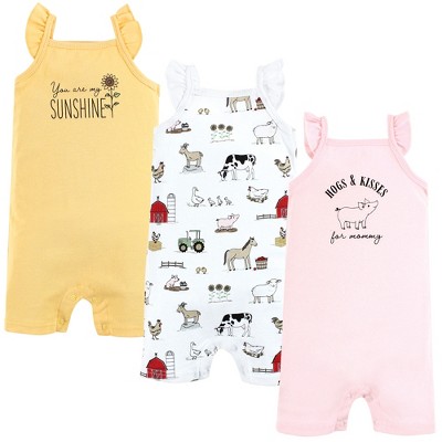 Image of Hudson Baby Infant Girl Cotton Rompers, Hogs And Kisses, 0-3 Months
