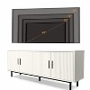 Dyonery 70 "grooved TV stand cabinet, modern TV stand in the entertainment center,control table with grooved doors and adjustable shelves,White/Black - 3 of 4