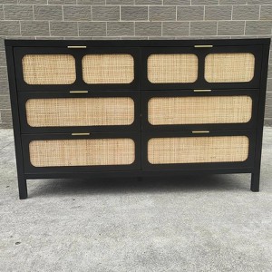 6 Drawer Dresser, Rattan Dresser for Bedroom, Farmhouse Wood Storage Chest of Drawers for Bedroom, Living Room, Hallway, Entryway - 1 of 2