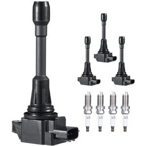 VEVOR Ignition Coil Pack and Spark Plugs, Set of 4, Compatible with Nissan Altima Versa Sentra Cube Rogue NV200 2.5L 2.0L 1.8L 1.6L L4, Black - 1 of 4