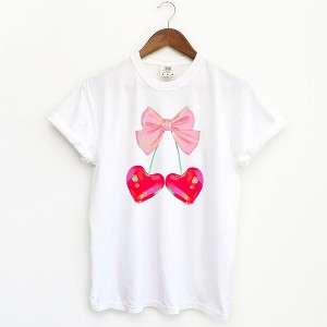 Simply Sage Market Women's Heart Cherries Coquette Short Sleeve Graphic Tee - 1 of 2
