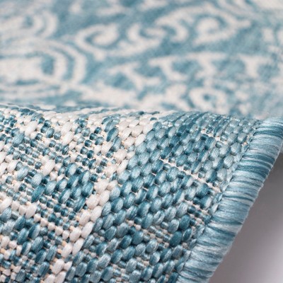 Aqua Medallion Antique Tile Handmade Indoor/Outdoor Rug