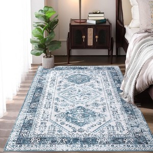 Non Slip Non Shedding Foldable Low Pile Rugs,Machine Washable, Retro Medallion Throw Floor Cover Carpet for Living Room Bedroom - 1 of 4