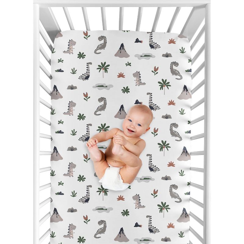 Sweet Jojo Designs Gender Neutral Unisex Baby Fitted Crib Sheet Modern Dinosaurs Beige Grey Green, 5 of 8