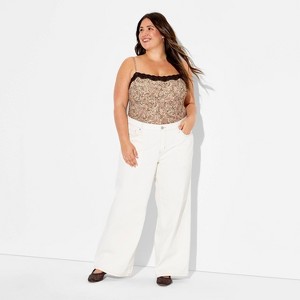 プー★Cotton Lace Bodysuit CHIKA KISADA Women's Lace Trim Bodysuit - Wild Fable™ Brown Paisley 4X : Target