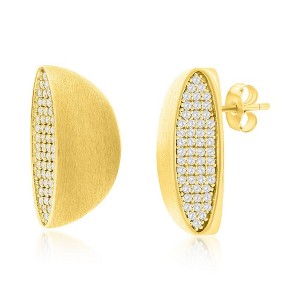 Bella Silver Sterling Silver, Pave CZ & Matte Half Circle Earrings - Gold Plated - Gold - 1 of 2