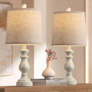 ROTTOGOON 22" Traditional Table Lamp Set of 2, Rustic Farmhouse for Living Room Bedroom, Vintage Bedside Nightstand Lamps with Linen Shades - 1 of 4