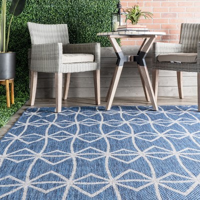 Blue Geometric Flat Woven Indoor/Outdoor Rug