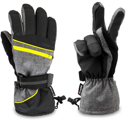 Sun Cube Ski Gloves Men Women, Waterproof Thermal Winter Snow, 3m  Thinsulate Pocket Cold Weather Outdoor Snowboard (gray/yellow Trim,  X-large) : Target