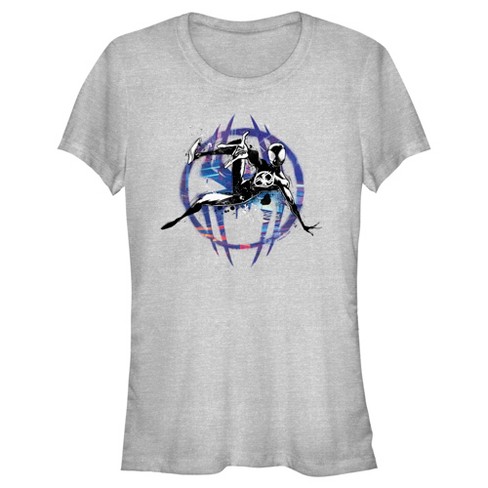 Juniors Womens Spider-Man: Across the Spider-Verse Miles Morales Logo  T-Shirt - Athletic Heather - X Large