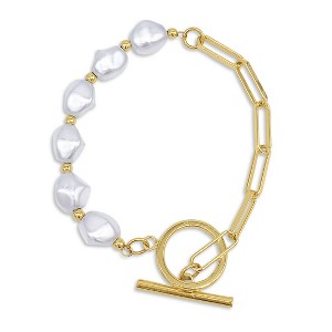 Adornia 14k Gold Plated Chain Toggle Pearl Bracelet - 1 of 3