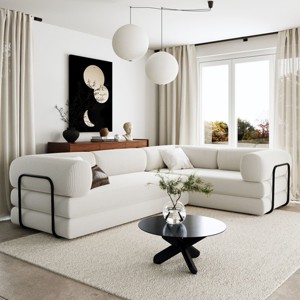 L-Shaped Modular Corduroy Sofa Bed with Iron Frame, Sectional Couch for Apartment or Living Room-Maison Boucle - 1 of 4