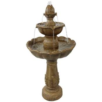 Sunnydaze 38"H Electric Resin 2-Tier Blooming Flower Outdoor Water Feature