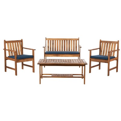 Burbank 4pc Outdoor Set - Natural/Navy - Safavieh