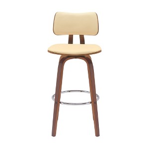 HomeRoots 30" Cream And Wood Brown Faux Leather Swivel Low Back Bar Height Bar Chair - 1 of 4