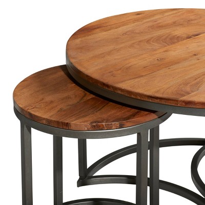 Contemporary Round Wood & Metal Nesting Coffee Table Set