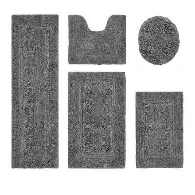 Lux Premium 100% Cotton Tufted Solid Reversible 5 PC Bath Rug Set – Ultra-Soft, Water-Absorbent, Durable, Machine Washable Bathroom Rug