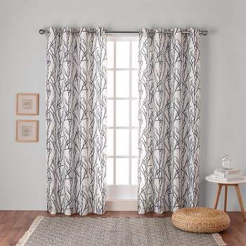 Branches Linen Blend Grommet Top Window Curtain Panel Pair - Exclusive Home™