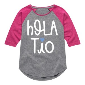 Girls' - Instant Message - Hola Tio Shirt Tail Raglan Graphic T-shirt - 1 of 4