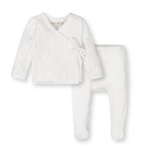 Hope & Henry Baby Organic Long Sleeve Pointelle Wrap Sweater & Footed Legging Set, Infant - 1 of 4