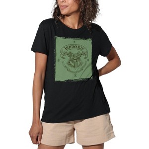 Harry Potter Hogwarts Crest On Green Parchment Women's Loose T-Shirt - 1 of 4