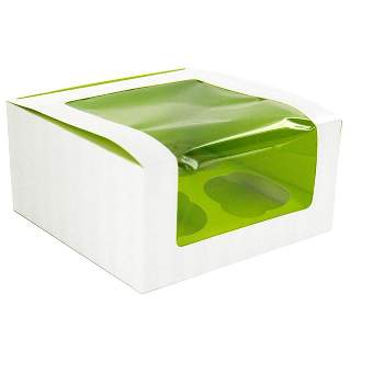 PacknWood 209BCKF4 Cupcake Boxes with Green Window - Colored Box Cup Cake Carrier (6.7" x 6.7" x 3.3") (Case of 100)