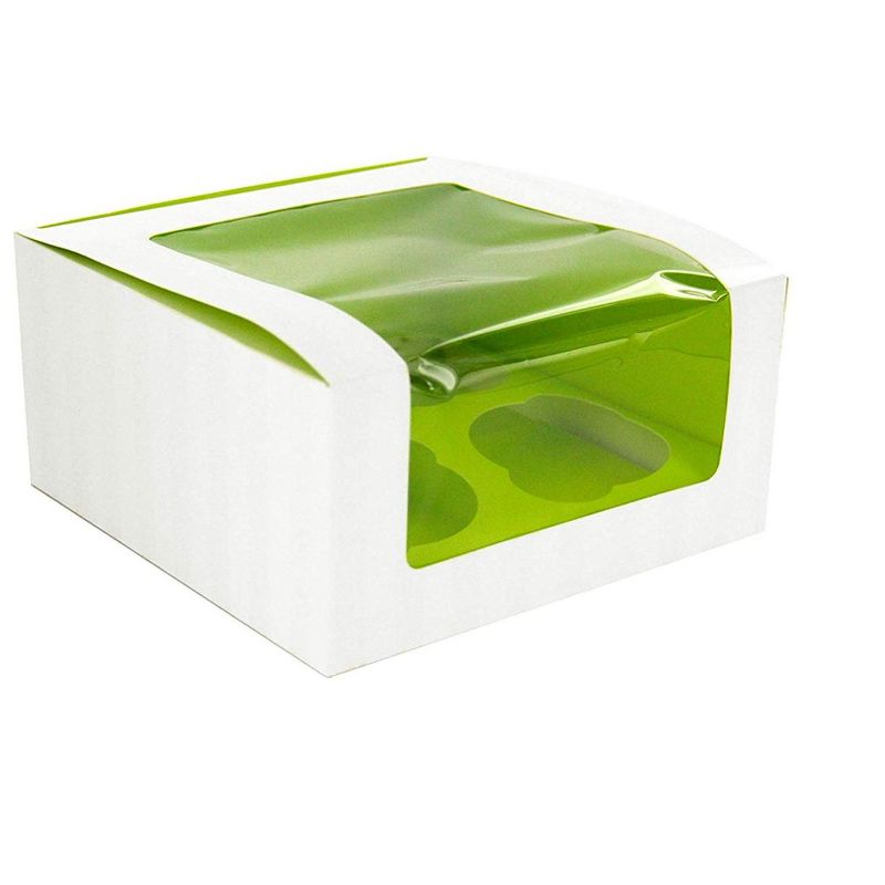 PacknWood 209BCKF4 Cupcake Boxes with Green Window - Colored Box Cup Cake Carrier (6.7" x 6.7" x 3.3") (Case of 100), 1 of 4