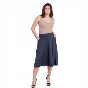 Womens Elastic Waist Pleated Pocket Midi Skirt - 24seven Comfort Apparel™ - 1 of 4