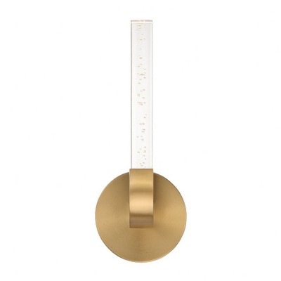 Warm Brass Dimmable LED Wall Sconce with Clear Seeded Acrylic Shade