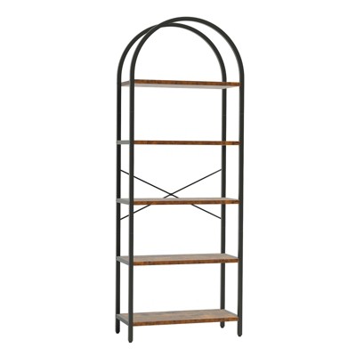 Bookshelf 5 Tier Arched Bookcase, 71" Tall Industrial Open Book Shelves for Living Room