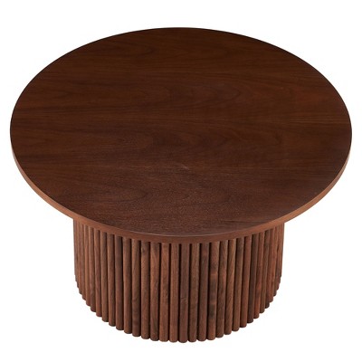 Vynxaria Walnut Veneer 2-Pack Coffee Tables Farmhouse Metal Legs Round Side Tables for Home Decor