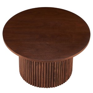 Vynxaria Walnut Veneer 2-Pack Coffee Tables Farmhouse Metal Legs Round Side Tables for Home Decor - 1 of 4