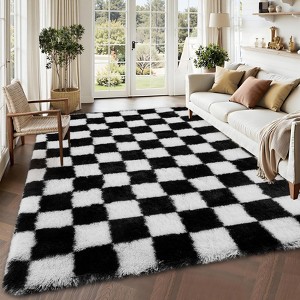 Coucheta Fluffy Checkered Area Rug, Premium Shag Carpet, Soft Plush High-Pile Mat for Bedroom, Living Room, Nursery &Kids Room, Multiple Sizes&Colors - 1 of 4