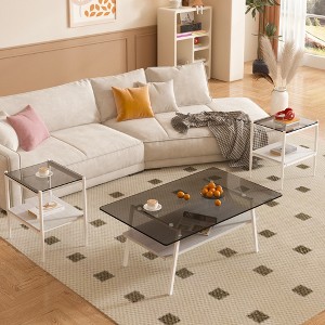 VYNXARIA Coffee Table and End tables Set of 3, Tempered Glass Table with MDF layer, Modern Tables for Living Room - 1 of 4