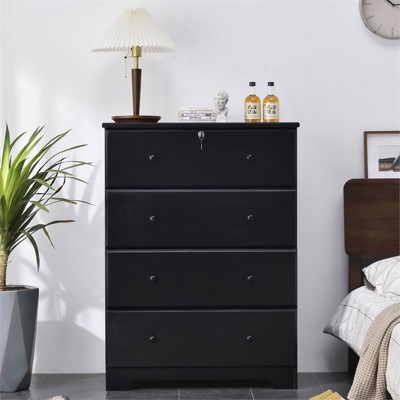Isabela Black Solid Pine Wood 4 Drawer Chest Dresser