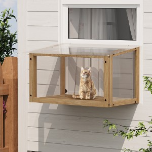 Akoasm 24 in. W Indoor Wooden Waterproof Window Cat Cage for Single Casement Windows-Natural - 1 of 4