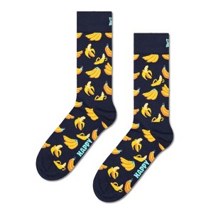 Happy Socks Adult Men and Women Crew Banana Fruits Food Socks in sustainable materials - Pair of socks in Color Navy - 1 of 4