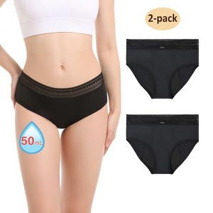 CARER 2-Pack Lace Period Underwear for Women Leakproof Menstrual Panties, Mild Absorbency, Washable, Comfortable Fit, Reusable Period Briefs - 1 of 4