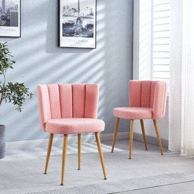 Sapphtopaz Modern Dining Chairs Set of 2 Short-Hair Upholstered Wide Backrest Chairs with Iron Tube Wood Color Legs for Kitchen and Dining