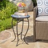 Okak Outdoor Side Table with Mosaic-Style Tabletop, Patio End Table with Curved Iron Legs, Outdoor Bar Table for Backyard, Balcony, White+Blue - 2 of 4