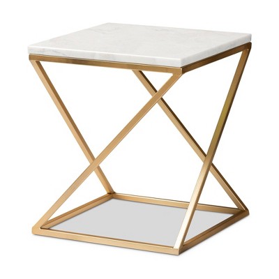 Hadley Metal End Table with Marble Tabletop Gold - Baxton Studio