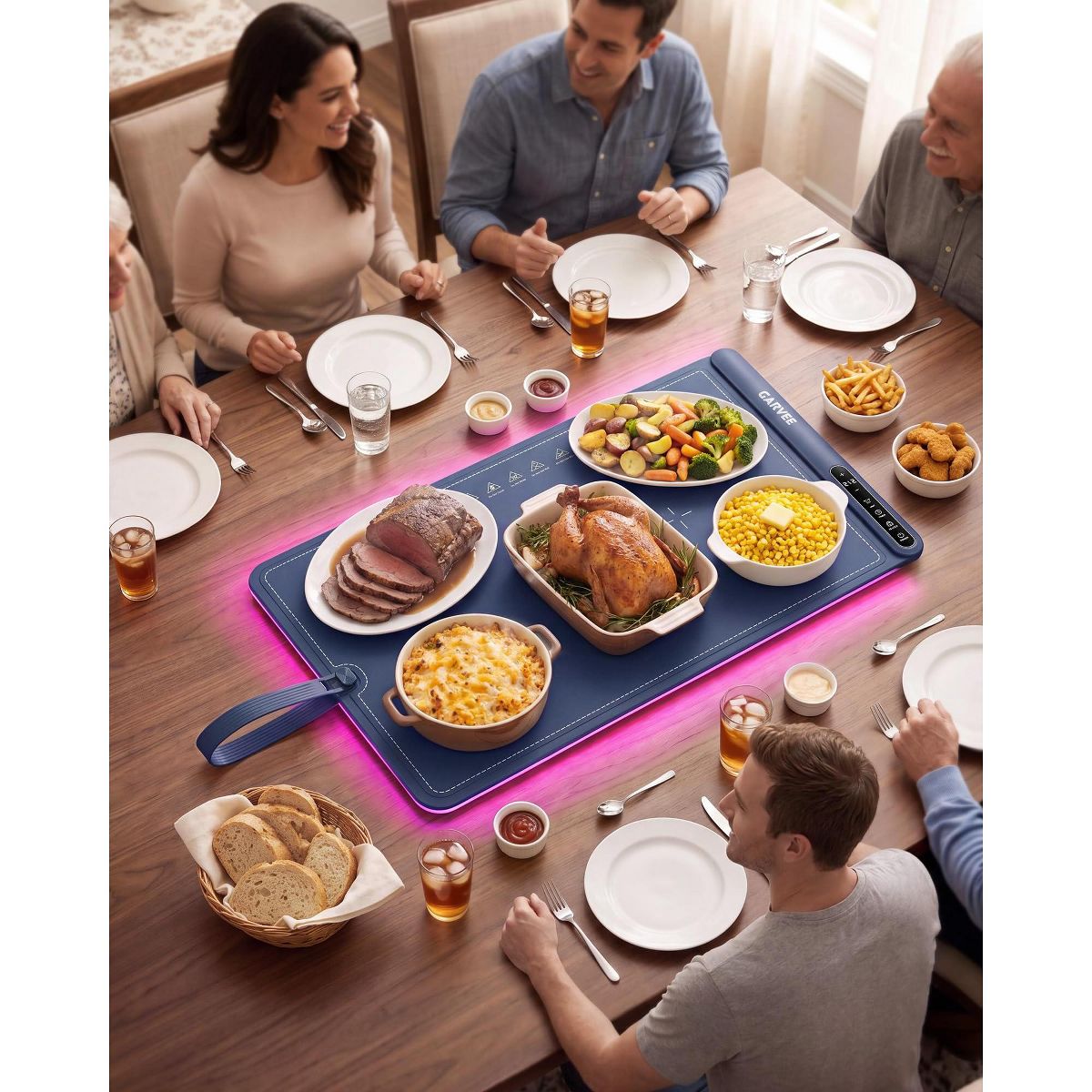 25×16 Inch Silicone Food Warming Mat 500W 8‑Level Temp with Digital Display, Ambient Light, Child Lock, Silicone Fastener, BW668 US Plug - thumbnail 9