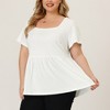 Agnes Orinda Women's Plus Size Square Neck Short Sleeve Ribbed Textured Peplum Babydoll Blouses - 2 of 4