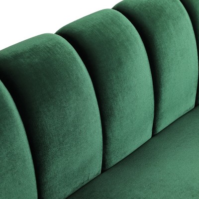 Emerald Velvet Tufted 3-Seater Sofa with Dark Brown Legs