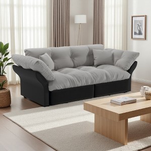 74.8" Velvet 3-Seater Sofa with Pull-Out, Tufted Design & 2 Soft Pillows - 1 of 4