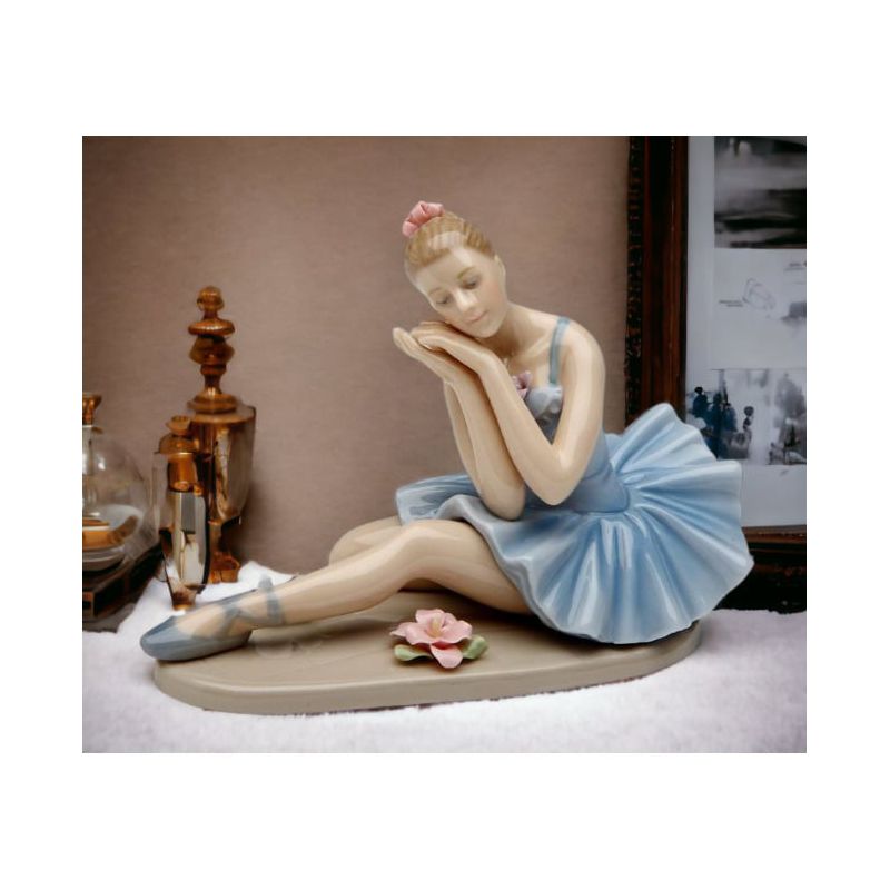 Kevins Gift Shoppe Ceramic Ballerina Dreaming in Blue Dress Figurine, 2 of 4