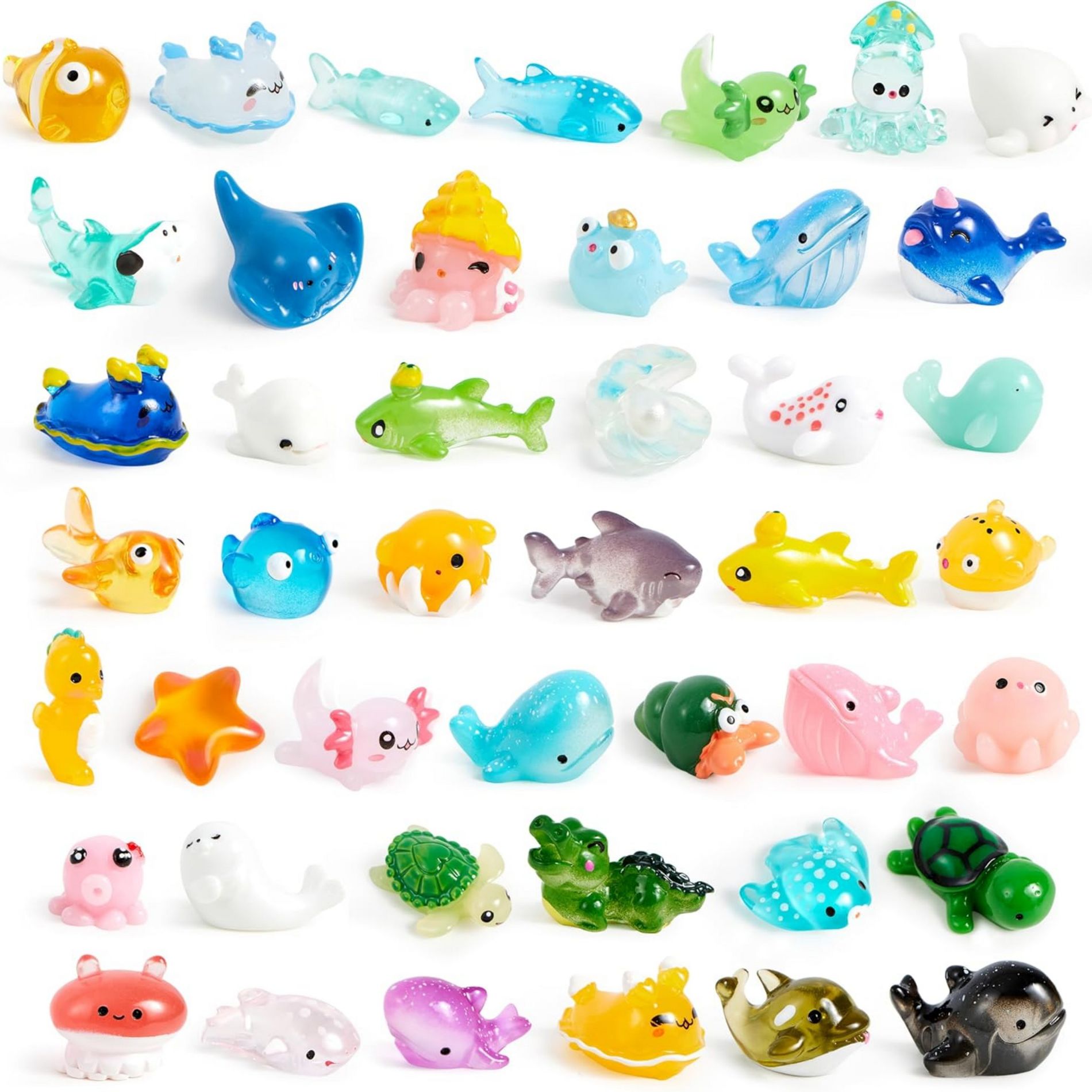 Joyfy 50 Pcs Mini Ocean Resin Animal Figurines for Crafts, Charms, DIY Scenes, Birthday Party Favors, Sea Animal Figurines for Garden Decor