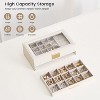 2-Tier Earring Storage Box with Glass Top, Drawer and Grid Organizer for Women, White - 3 of 4